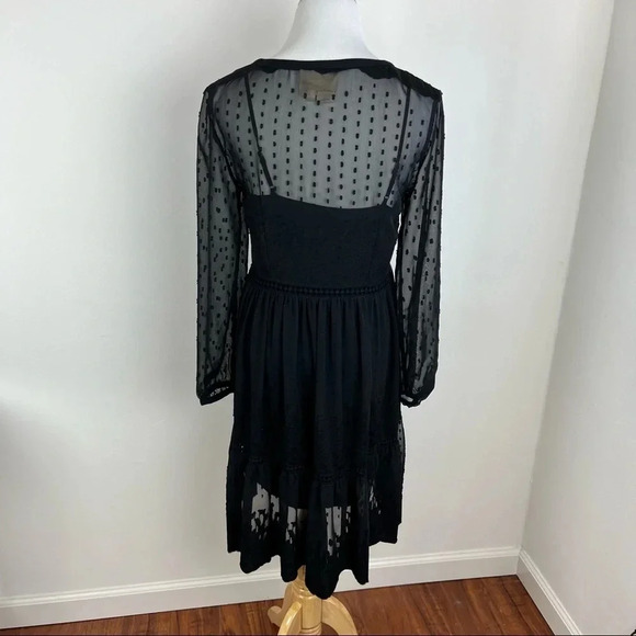 Anthropologie Vanessa Virginia Sheer Lace black Boho Long Sleeve Dress Size 0 - Picture 8 of 11